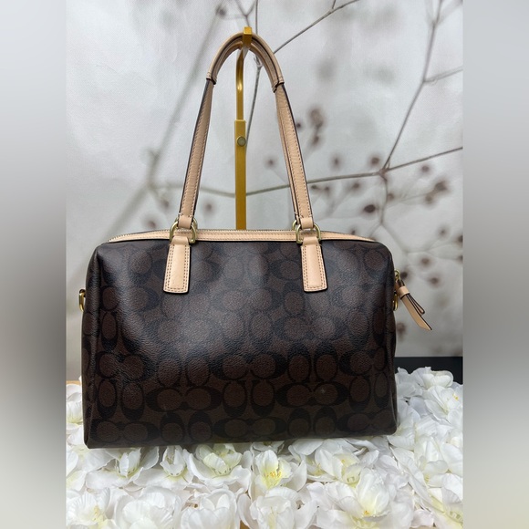 Coach Signature Stripe Red and White Center Stripe Nancy Satchel - Picture 2 of 14